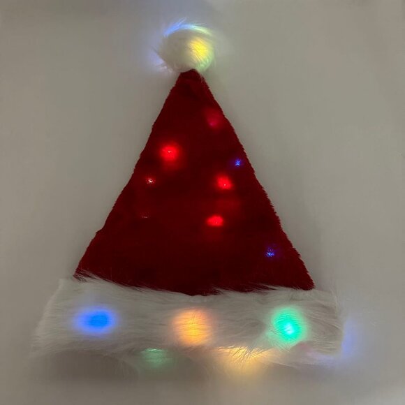 Red Christmas Santa Claus Hat with LED Colored Lights - Picture 2 of 8